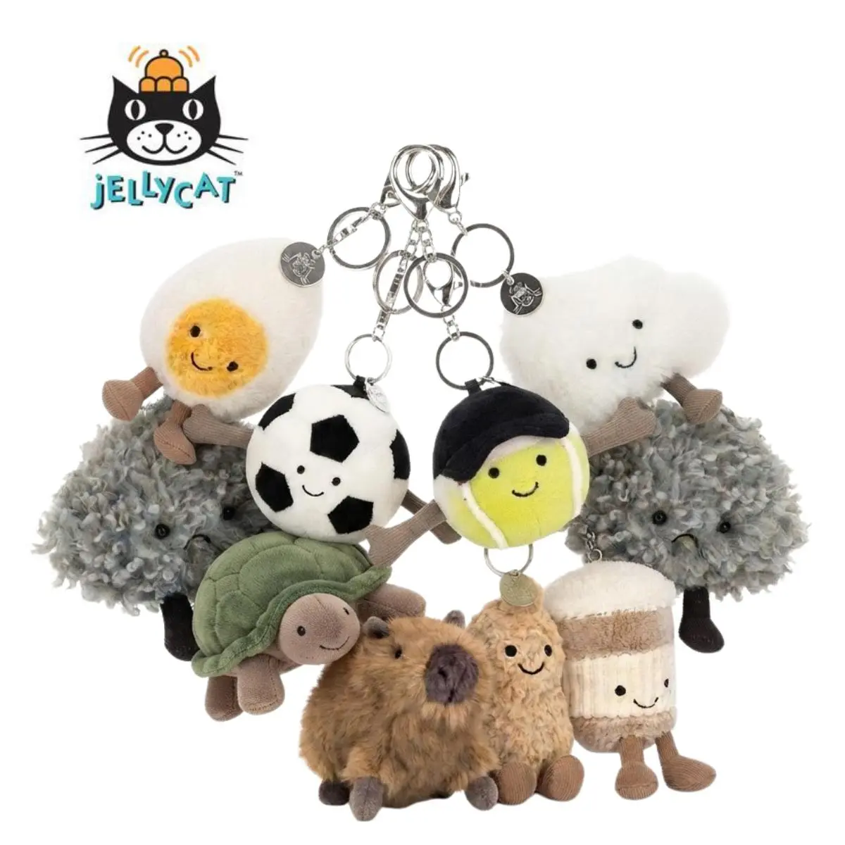 "New" Jellycat Collectible Plush Keychain - Cute Animal & Food-Themed Soft Stuffed Doll Charm, Hanging Pendant Gift for Backpacks, Car Keys
