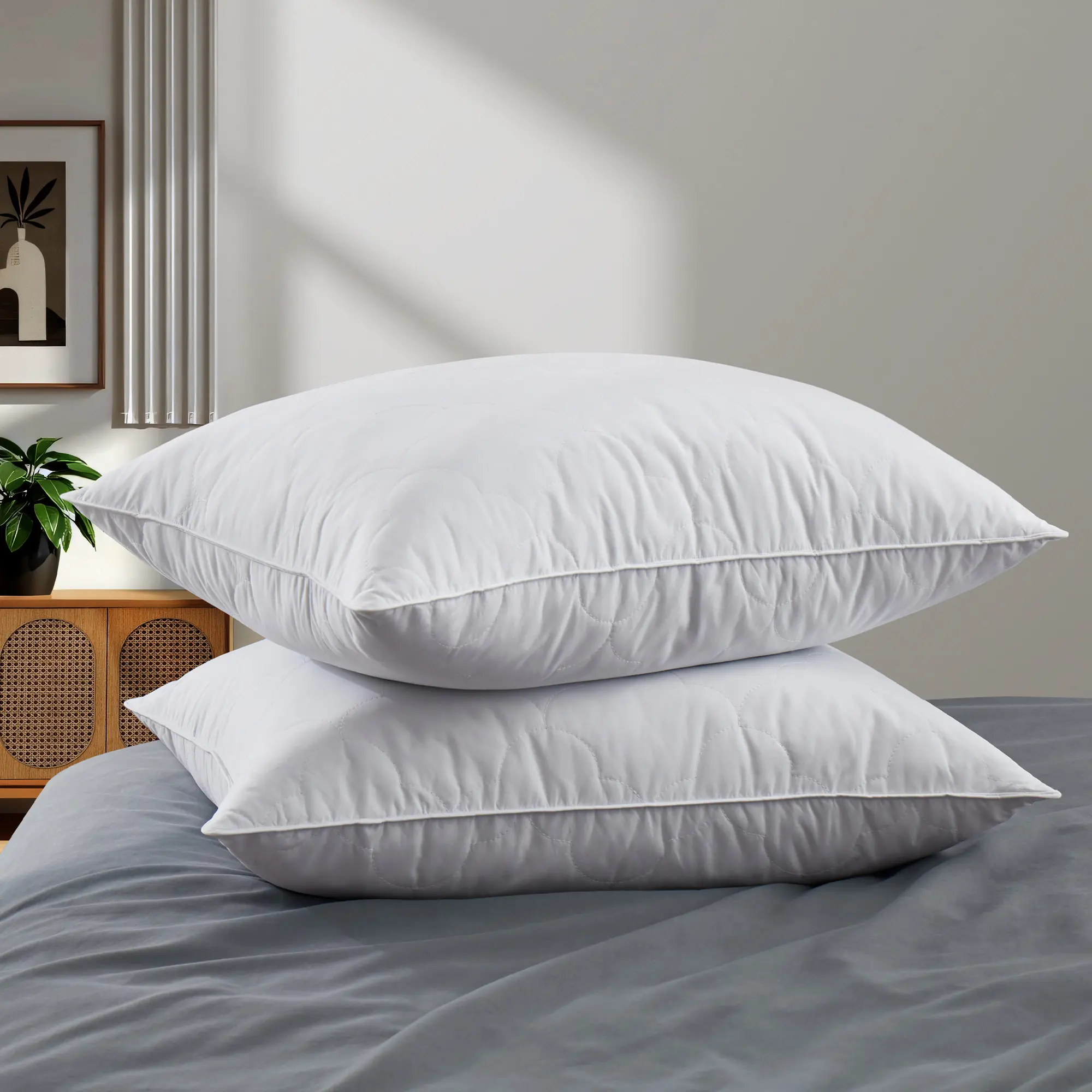 PEACENEST 2 Packs Cloud-Shape Quilted Fill Pillows - 100% Goose Feathers, Soft Bedding for Enhanced Sleep Quality, Two Packs