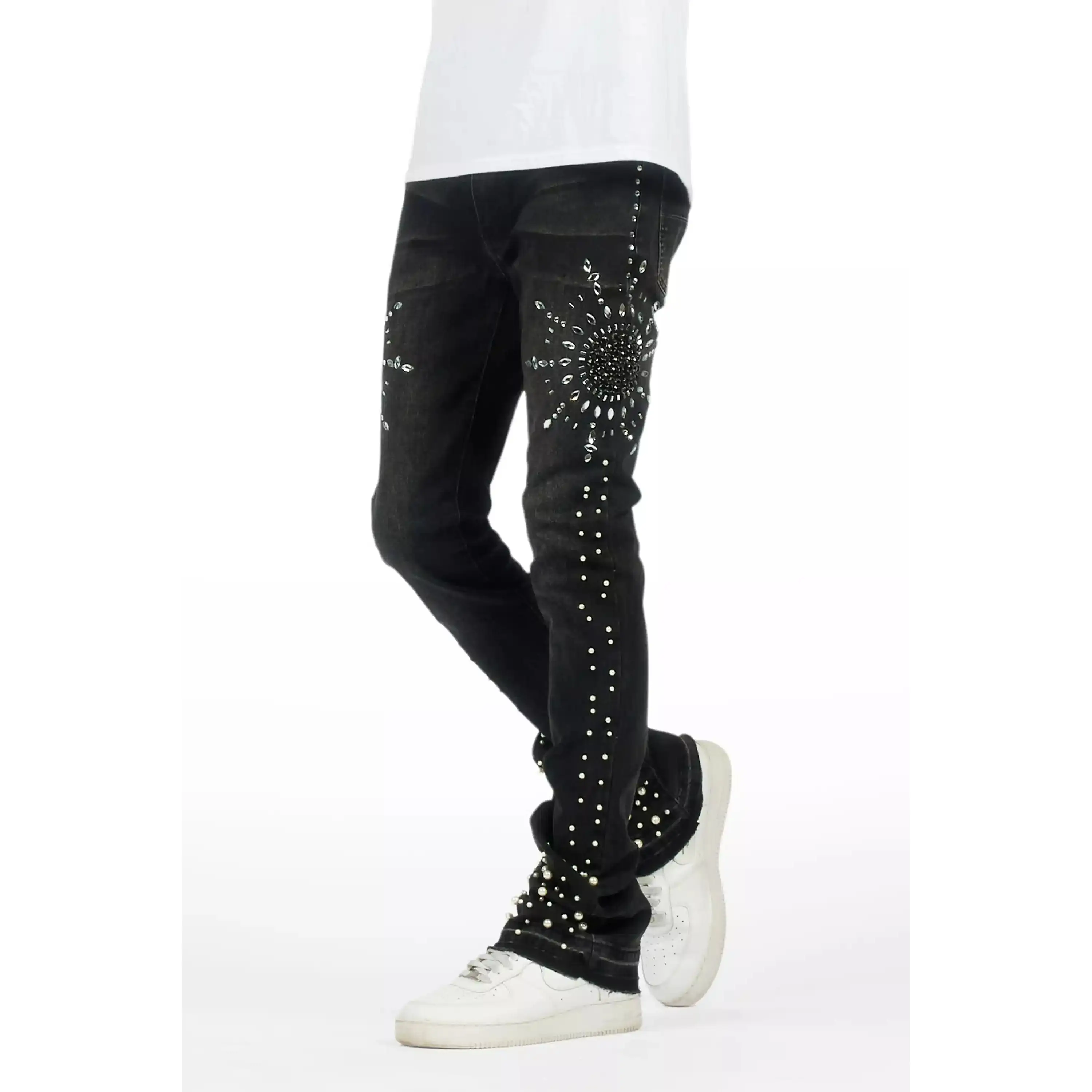 Tryst Dark Grey Rhinestone Stacked Flare Jean
