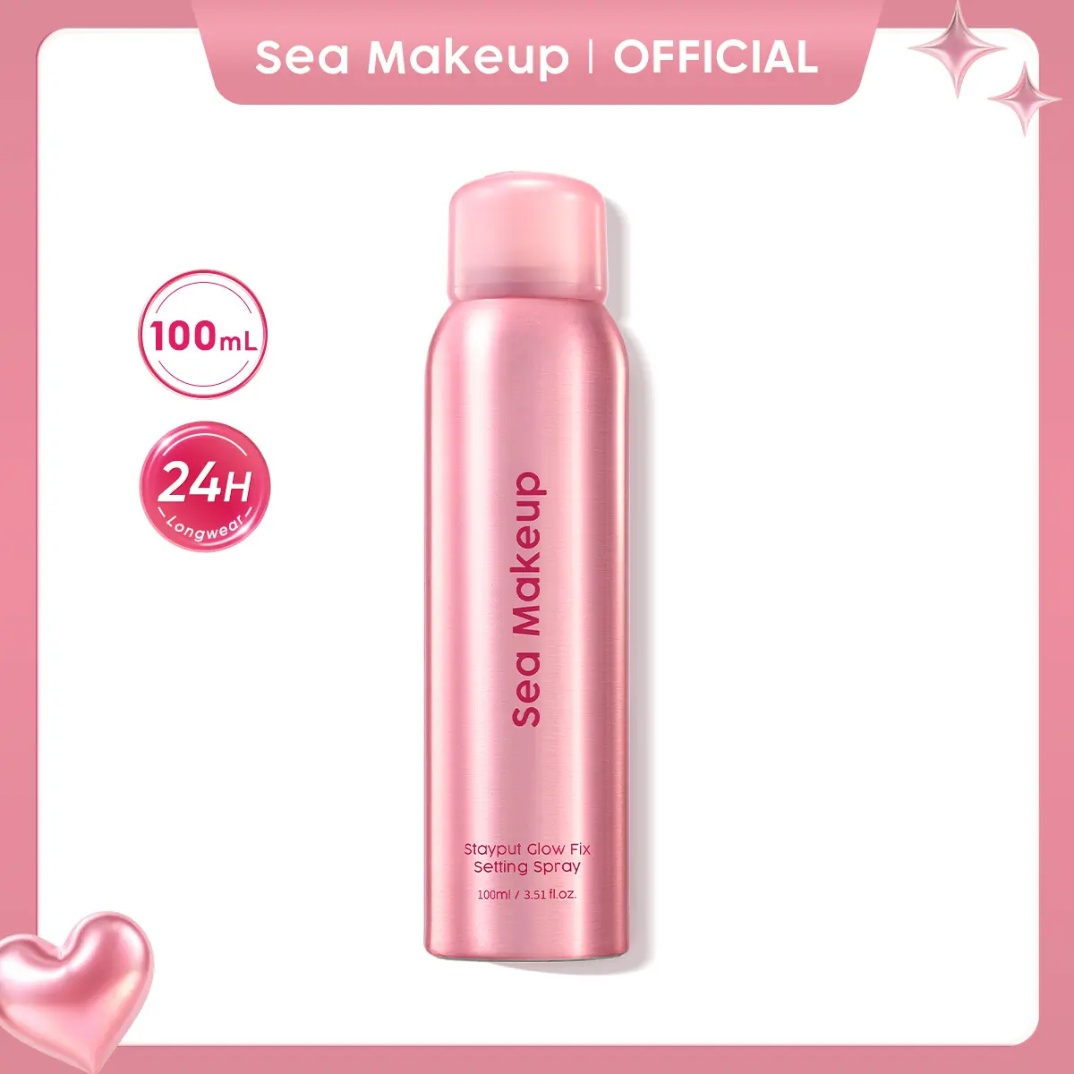 [Beauty Fan‑Favorite]Sea Makeup Stayput Glow Fix Setting Spray, 24HR Transfer‑Proof Long‑Lasting for Outdoor Activities, Dewy Glass‑Skin 100ml