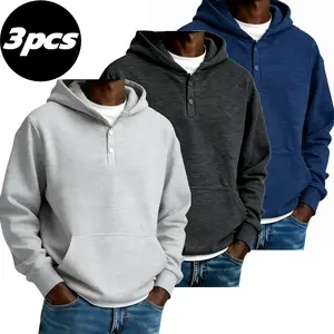 Men's solid color essential hooded sweatshirt, autumn and winter regular fit casual long sleeved hooded sweatshirt, men's daily wear   Outfit gifts for him tiktok shop deals Plain Tops