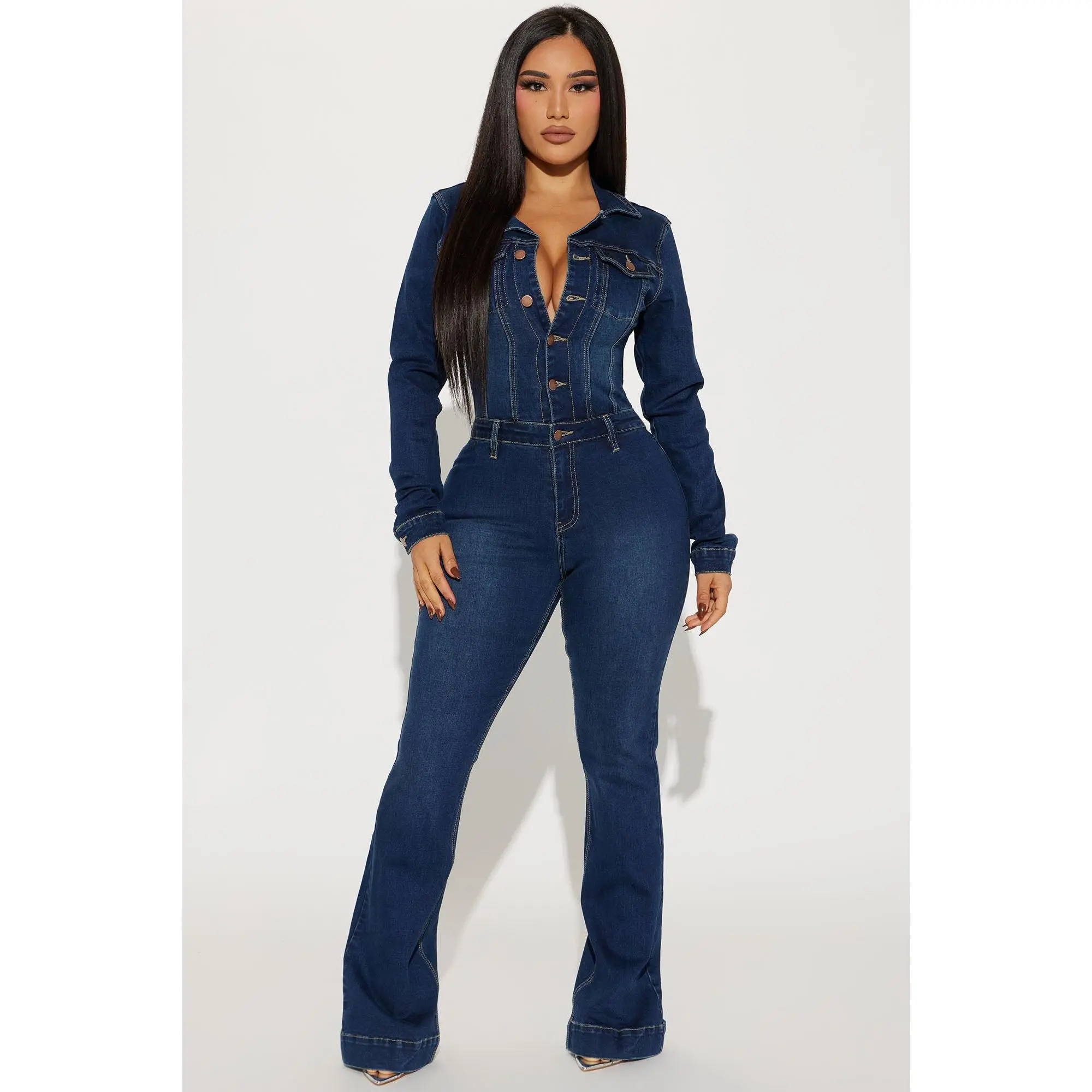 Day Dreaming Long Sleeve Denim Jumpsuit - Dark Denim Day Dreaming Long Sleeve Denim Jumpsuit - Dark Denim