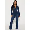 Day Dreaming Long Sleeve Denim Jumpsuit - Dark Denim