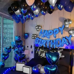 Happy Birthday Letter Balloon Set - 53pcs Metallic Latex Balloons for Stunning Birthday Party Decorations in Blue and Silver