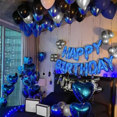 Happy Birthday Letter Balloon Set - 53pcs Metallic Latex Balloons for Stunning Birthday Party Decorations in Blue and Silver
