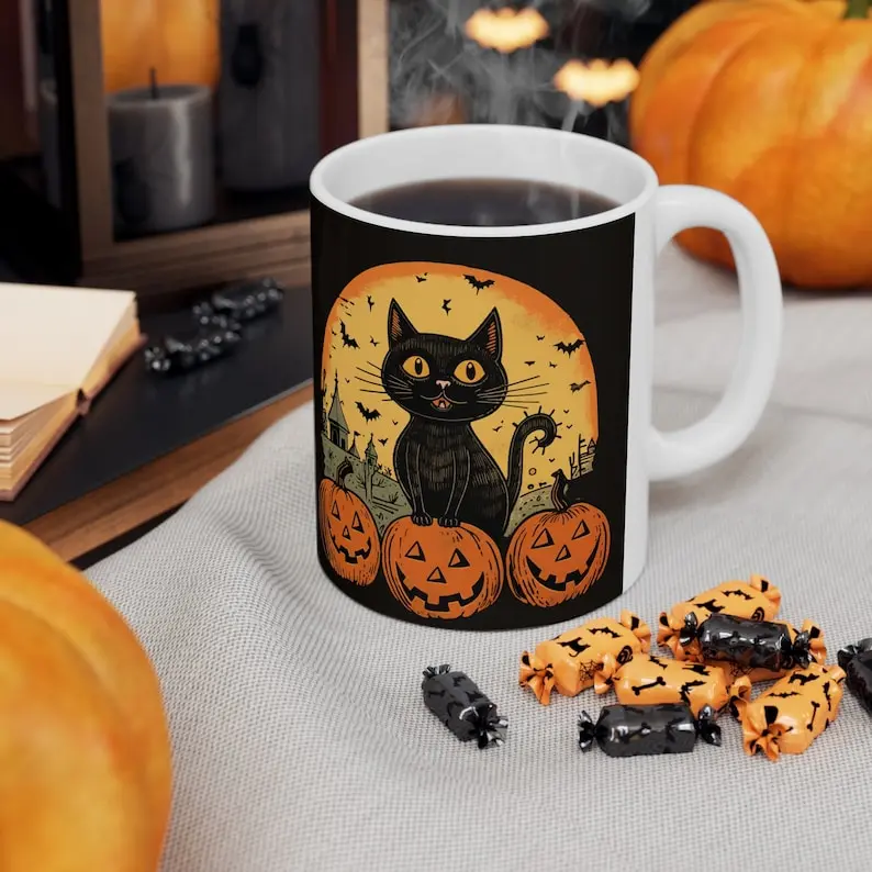 [Sale off up to 50%] Spooky Black Cat in Moonlight Ceramic Mug - Halloween & Cat Lover's Delight