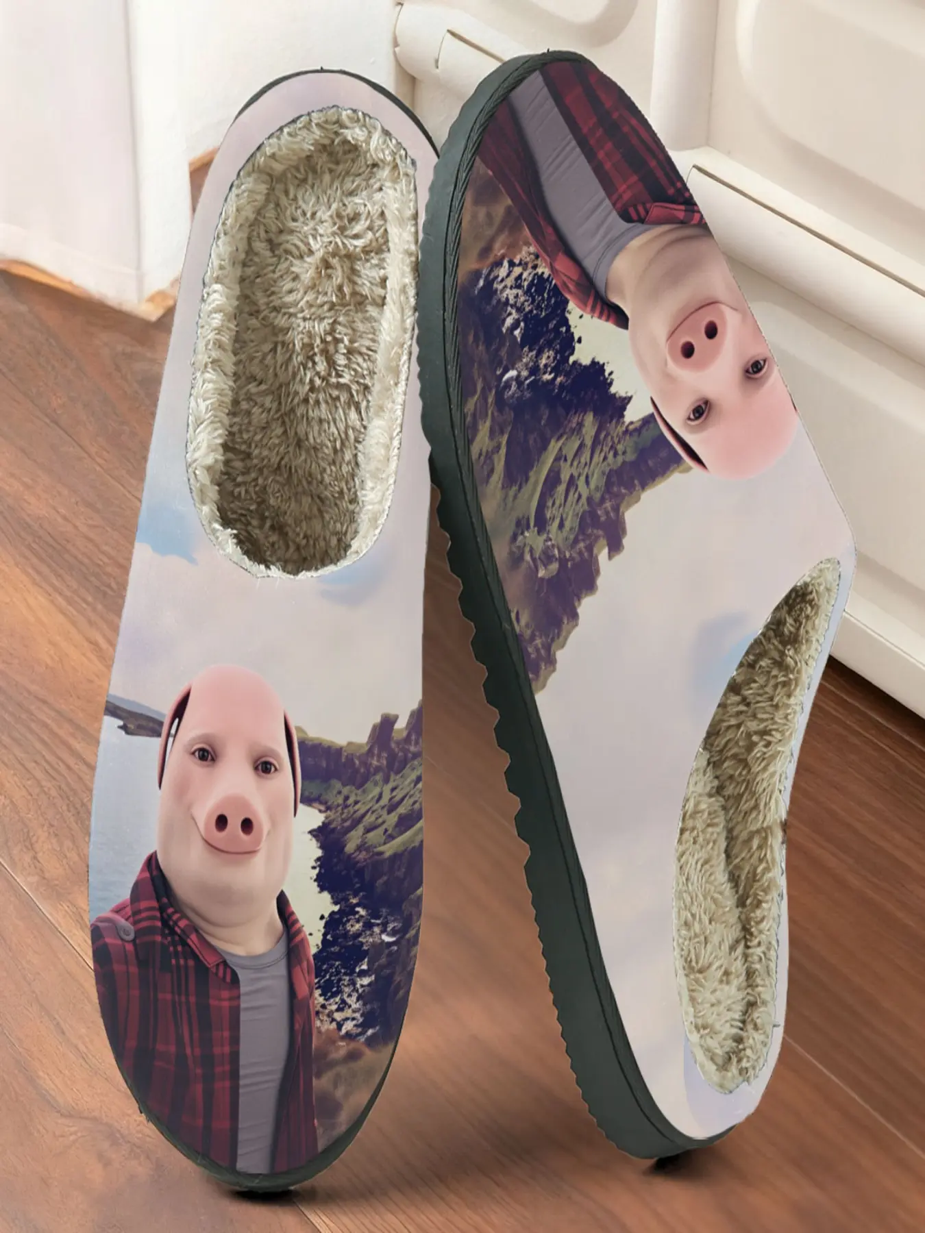 Funny Pig Face Outfit Home Plush Slippers 1 Pair, Crazy Hilarious Style, Faux Fur Lining + Fleece-Lined Warmth + Platform Cushioning, Funny Style Lovers & Home Enthusiasts for Home Foot Warmth + Fun Daily Outfits, Winter Must-Have!