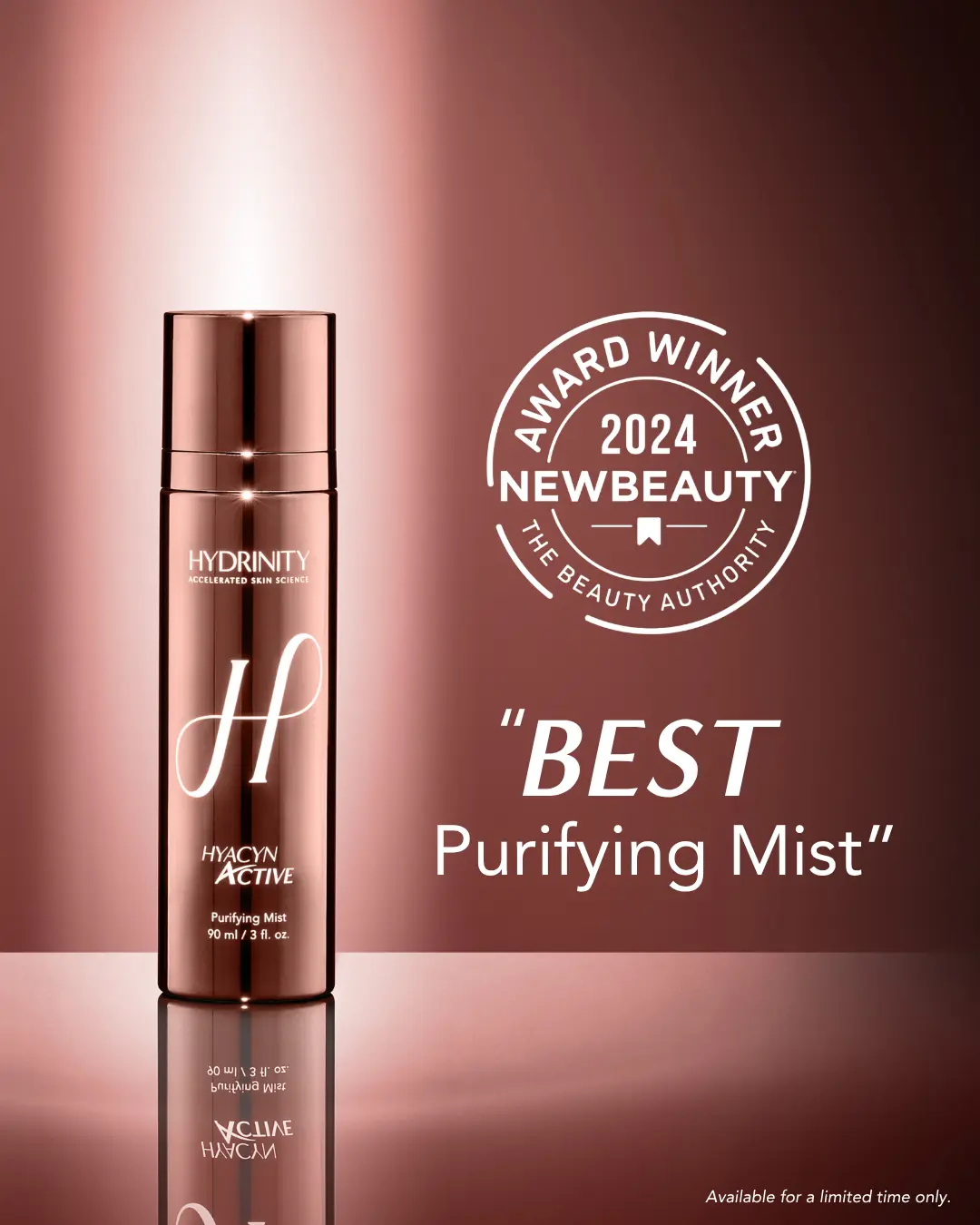 Hydrinity Limited Edition ROSE GOLD HYACYN ACTIVE Purifying Mist travelessentials