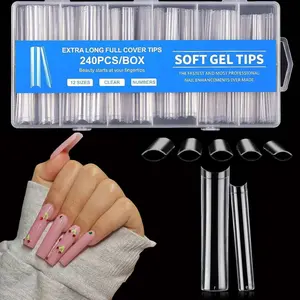 Clear Nail Tips, 240 Pcs per Box Extra-Long Straight Clear Nail Tips, Half-Cover Straight Tapered Square French Fake Nail Tips for Nail Salons and Home DIY