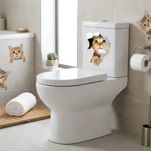 3D Cartoon Cat Wall Decals Self-Adhesive Waterproof Peel Stick Removable Mural Poster Kitchen Bathroom Kids Bedroom Home Decor Stickers