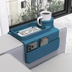 sofa armrest storage rack, armchair miscellaneous storage rack, bedside storage bag, silicone side pocket, sofa armrest table tray, cup holder snack plate, storage pad, TV remote control holder, bedside storage pocket,Xmas Cover Organiser Hand Blue