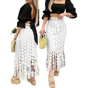 2025 Women's High-Waisted Mermaid Skirt - Polyester, Bodycon Midi, Tassel Detailing - Spring/Summer Fabric Womenswear