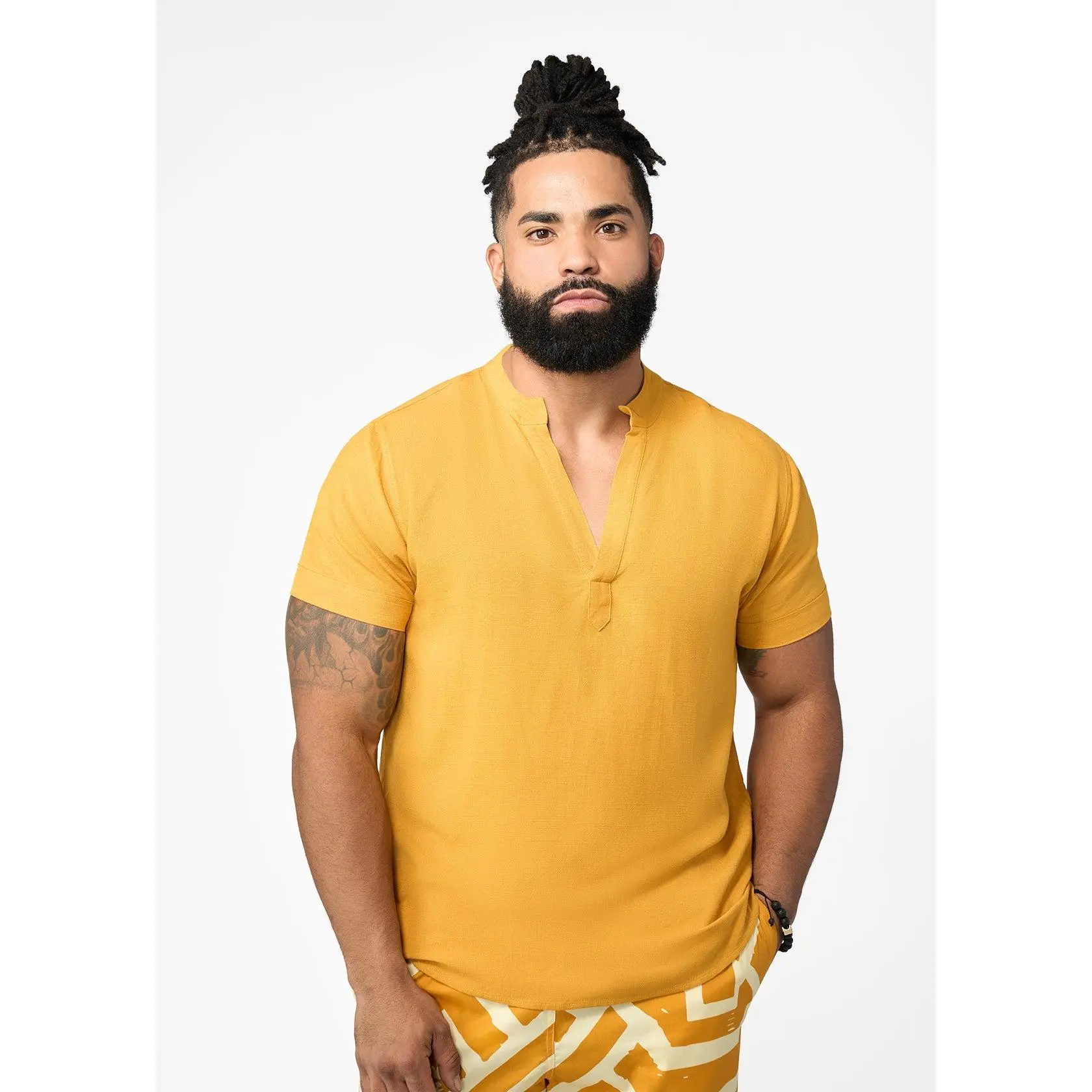 Refiloe Men's African Linen Blend Tunic (Gold)