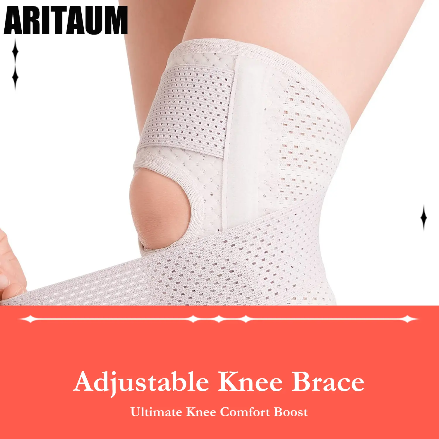 Knee Brace for Knee Pain, Compression Knee Support with Air Mesh Fabric, Adjustable Knee Wrap with Side Stabilizers, Ultra-Soft Bandage for Sports, Running, Meniscus Tear, Arthritis Relief