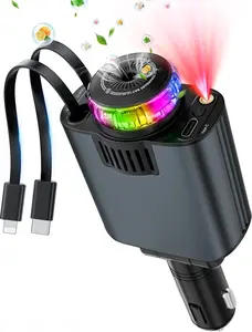 Starlight Retractable Car Charger with Aromatherapy, 5 in 1 Fast Charging 45W Car Phone Charger Adapter, USB C Car Accessories Compatible with iPhone 16/15/14/13/12/11 and Android