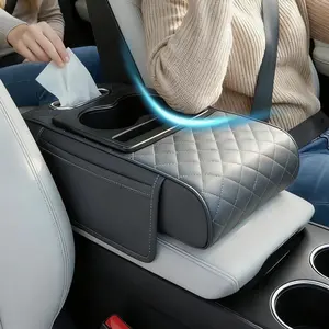 Car Armrest Cushion, 5 in 1 Console Organizer with Cup Holder Phone Slot and Storage Bags, Fix Messy Car Space for Road Trips