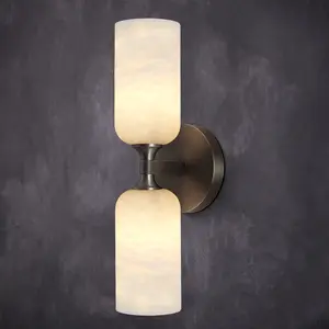 Alabaster Wall Sconce 14in Antique Brass Sconces Wall Lighting, Imported Alabaster Modern Natural Marble Bathroom Vanity Sconces, Gold Sconce Wall Decor, For Bedroom Living Room Staircases Hallway