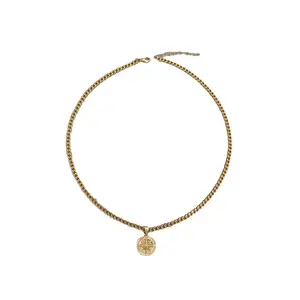 Necklace Cuban Chain Compass Pendant Necklace for Men Women Plated Stainless Steel Statement Piece Fashion Jewelry Anniversary Gift for Him Her Everyday Wear Casual Formal Accessory