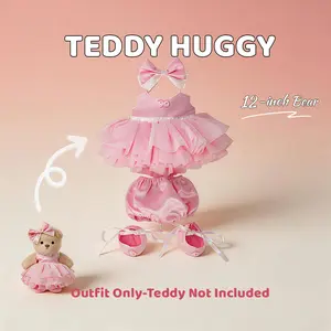 TEDDY HUGGY Cute Teddy Bear Series - Pink Dress Four-Piece Set with a Cute Teddy Bear - 12 Inches Tall - Soft Plush Toy with Movable Joints - The Perfect Gift for All Ages. Cuddly Doll Gift, Collectible Soft Animal Toy.