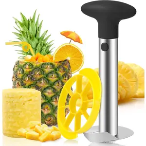 Premium Pineapple Corer and Slicer Tool Pineapple Cutter with Sharp Serrated Tips Easy to Use & Clean Stainless Steel Core Remover for Pineapple Slice and Core Fruits with Ease Black