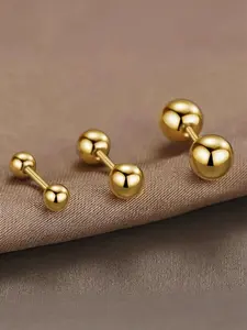 3 Pcs Barbell Earrings Unisex Trendy Fashion Unique Screw-On Ear Jewelry Mini Gold Bean Studs, Stylish Accessory for Men and Women, Dainty Earrings