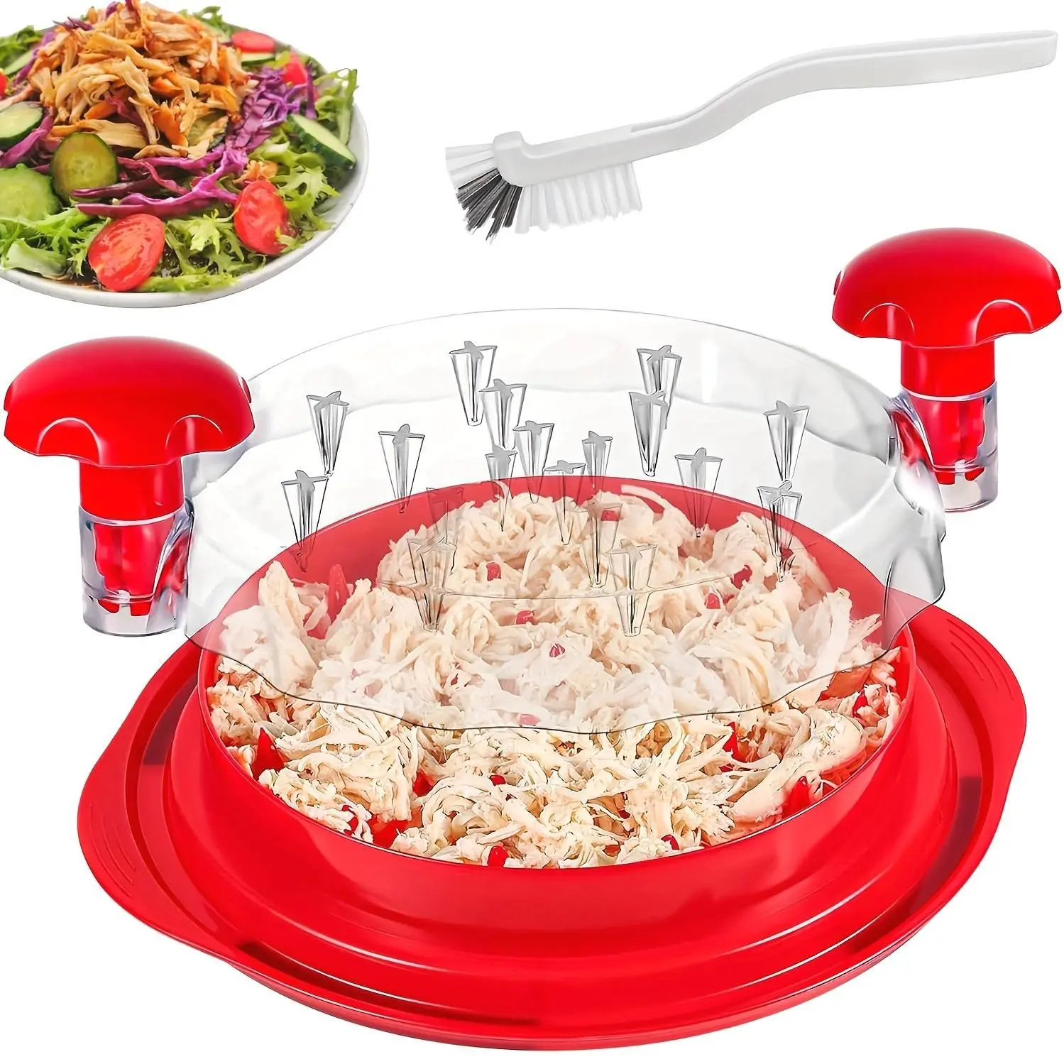 1pc Or 2pcs Kitchen Chicken Shredder Tool Twist 2024 Upgraded Large Visible Meat Shredder Twist Chicken Breast Chopper Chicken Grinder With Transparent Lid And Cleaning Brush Anti-slip Strip Suitable For Pork Beef Chicken