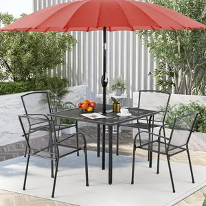39.4 Outdoor Patio Dining Table and Chairs Set for 4, Square Metal Patio Table with 1.6" Umbrella Hole, All-Weather Resistant Outdoor Furniture Table Set for Patio, Backyard, Garden, Poolside