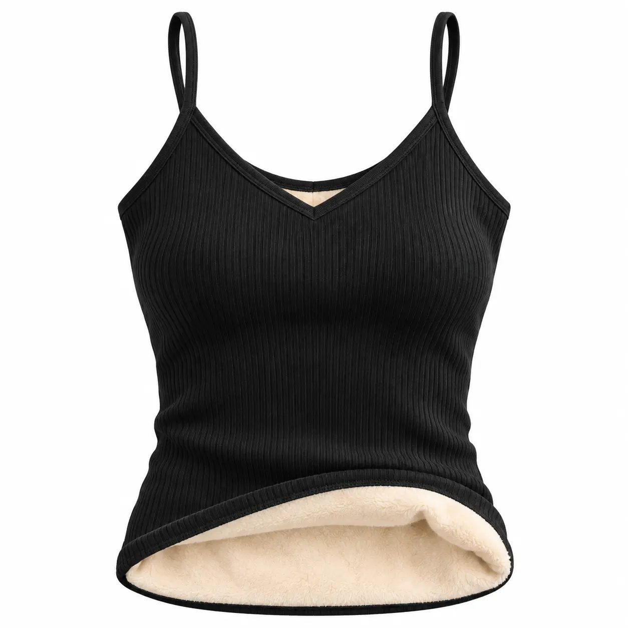 Women's Fleece-Lined Thermal Camisole, Underwear for Women - V-Neck Ribbed Spaghetti Strap Sleeveless Winter Undershirt Base Layer, Casual Comfort Essential for 90-130Lb Sports & Outdoor Use