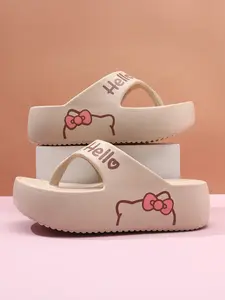 Cute Soft Sole Kitty Cat Slippers for Girls, Comfortable Cartoon Sandals, Size 35-40, Casual Textile Shoes, Less Than Ankle Height, Thick Sole Slippers