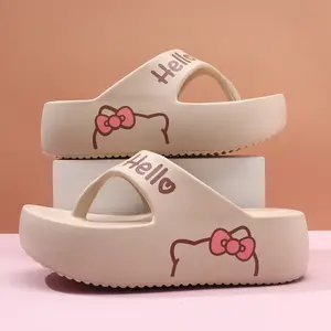 Cute Soft Sole Kitty Cat Slippers for Girls, Comfortable Cartoon Sandals, Size 35-40, Casual Textile Shoes, Less Than Ankle Height, Thick Sole Slippers
