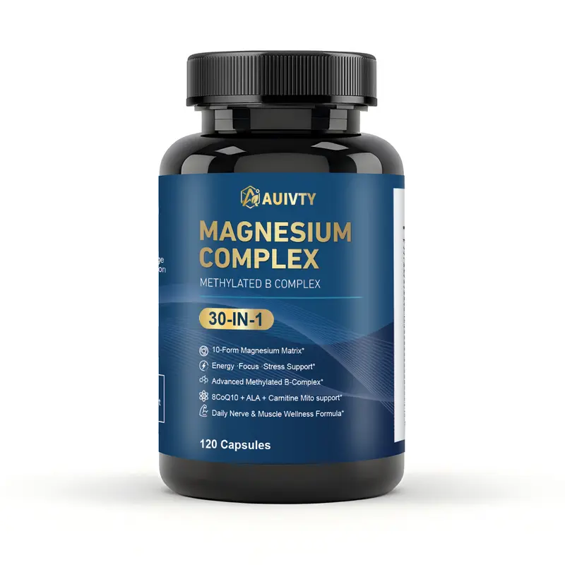 Auivty High Absorption Magnesium Complex - 10 Magnesium Forms, CoQ10 & L- Carnitine for Energy Boost, Muscle Support & Calm - 120 Caps, 60 Day Supply 