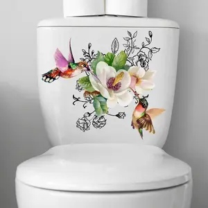 3D Bird Flower Pattern Toilet Seat Sticker, Bathroom Wall Decal, Self-Adhesive Art, Home Decoration, Bathroom Decoration Supplies, Easy to Apply, Durable Material