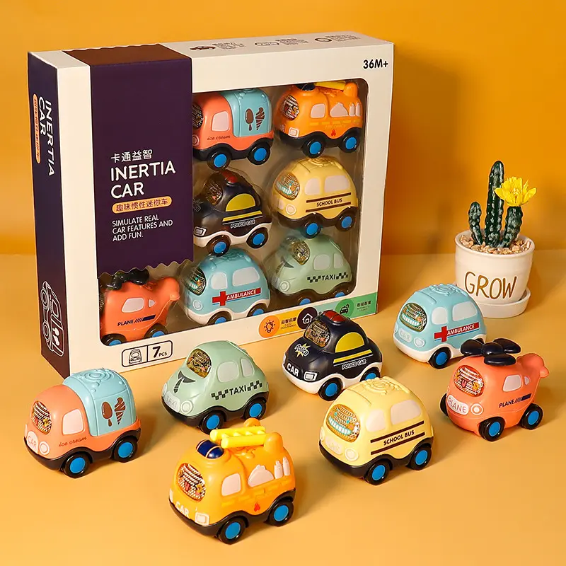 Cartoon Inertia Collectible Pull-Back Ambulance Car Model Set, ABS Miniature Model Pull-Back Vehicles, Durable Boys' Toy Gift, Collectible Pull-Back Vehicles