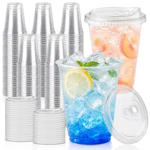 60-100pc, 12-24oz Jolly Chef Bulk BPA-Free Disposable Dome Lid Cups - Transparent Polyethylene Terephthalate Iced Coffee Cups, Home & Party Supplies for Drinks, Appetizers