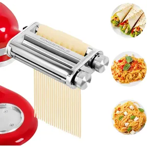 Pasta Roller & Cutters Attachment for Kitchenaid Mixers, 3 in 1 Pasta Maker Set Included Dough Sheet Roller, Spaghetti and Fettuccine Cutters Maker Accessories, Kitchenaid Dough Sheeter Attachment KINGEAGLE