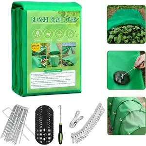 Covers Freeze Protection kit,1.8 oz/yd2-10 ft x 33 ft Thickened Floating Row Cover for Outdoor  With 20 clips and 10 stakes staples& gasket & 1 Pick Hook, Winter Frost Protection(Green)