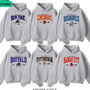 Vintage All Team Football Mascot Hoodie Sport Grey, Throwback Est. Year Graphic Pullover, Spirit Football Apparel, Game Day Outfit, Unisex A4