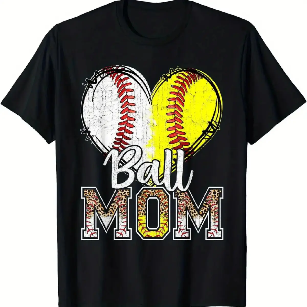 Stylish Ball Mom Softball Lover T-Shirt With Playful Baseball Heart Design .