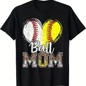 Cotton Stylish Ball Mom Softball Lover T-Shirt With Playful Baseball Heart Design .