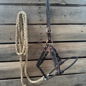 Brown Honeycomb Tooled Lariat & Leather Combo Halter