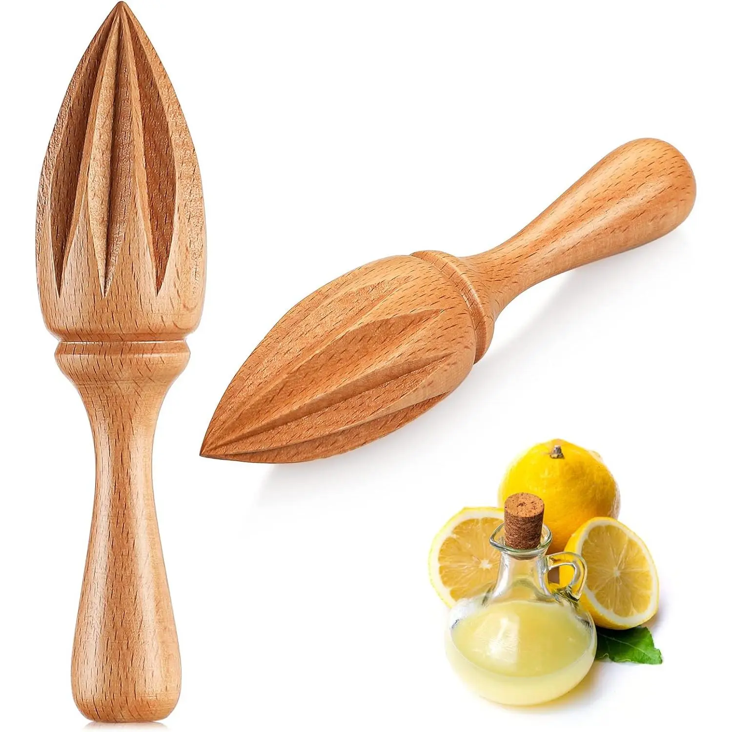 2 count Wooden Citrus Reamer Lemon Hand Juicer Beech  Handheld Citrus Juicer Easy to Hold Kitchen Juicing Tool Manual Orange Lime Lemon Juice Reamer Extractor for Daily Home Bar Cafe Restaurant Use