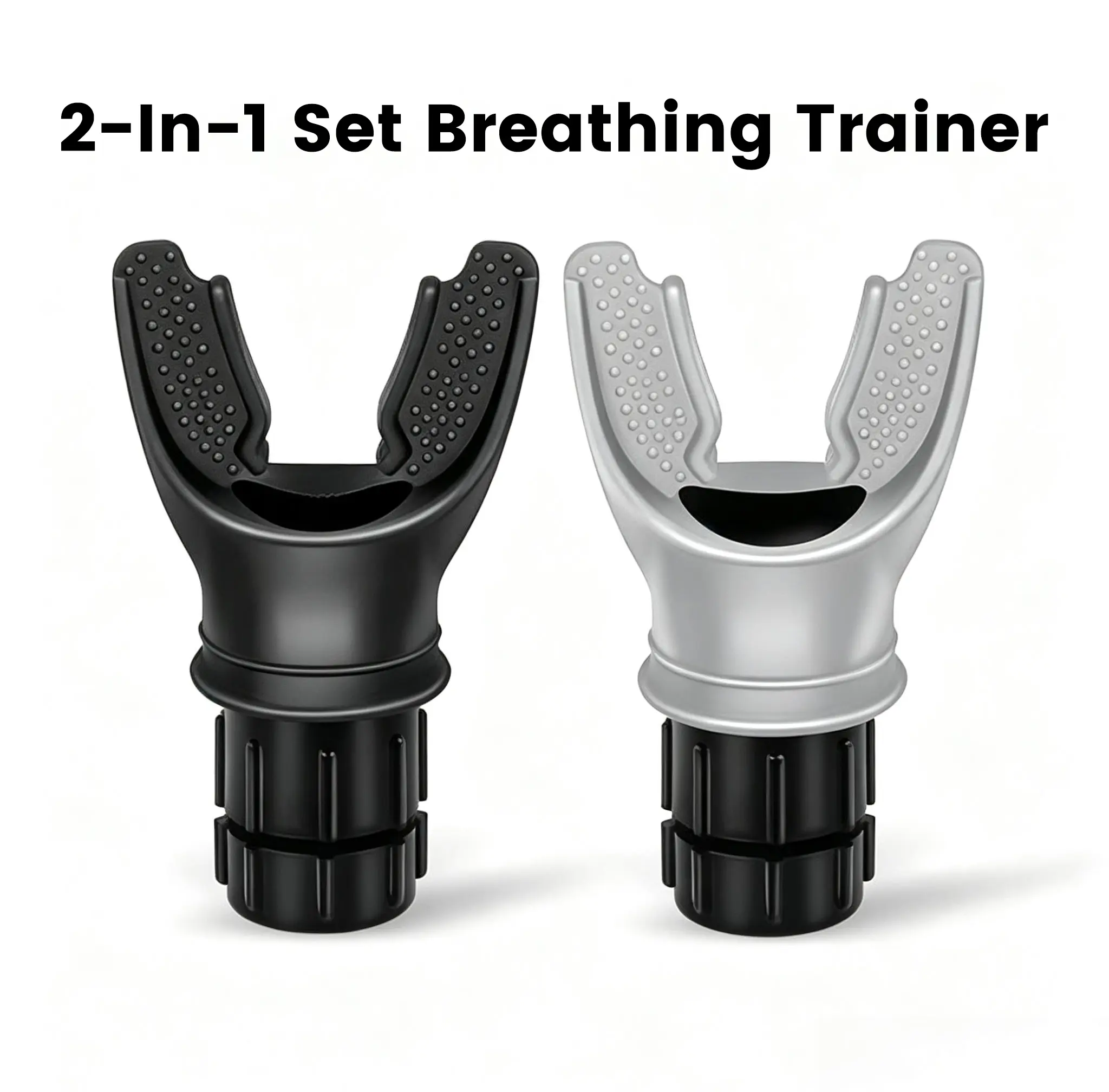 Unisex Adult 2-Pack Black & Gray Breathing Trainer, Adjustable Resistance with Rotary Dial, Food-Grade Silicone & ABS Mouthpiece, Stylish Portable Workout Gear, Perfect Gift for Sports Lovers for Running, Swimming, Hiking