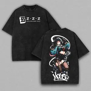 Jane Doe Zenless Zone Zero Game Double Printed Vintage Tee Unisex Oversize game anime manga Heavyweight Cotton T-shirt
