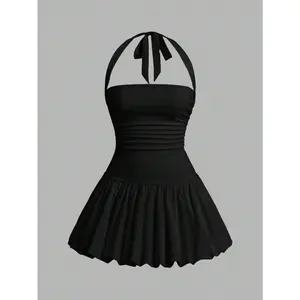 SHEIN EZwear Valentine Day Women's Halter Backless Allover Print Casual Mini Dress,Summer Dresses For Women