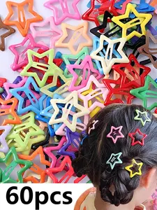 60 Pcs Mixed Color Star Hair Clips, Hollow Metal Quick Clip, Boho Style Bangs Clip, Easy to Wear Women's Bb Hair Accessory Boho Aesthetic