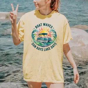 Comfort Colors Pontoon Boat Lake Shirt, Boat Waves Sun Rays Lake Days Tee, Summer Lake Life Shirt, Retro Beach Shirt, Boating Vacation Gift