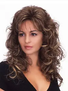 18 Inch Mixed Color Long Wavy Wigs For Women, Gorgeous Fluffy Wigs With Bangs, Synthetic Full Machine Wigs For Parties, Daily Use, Synthetic Hair Wigs