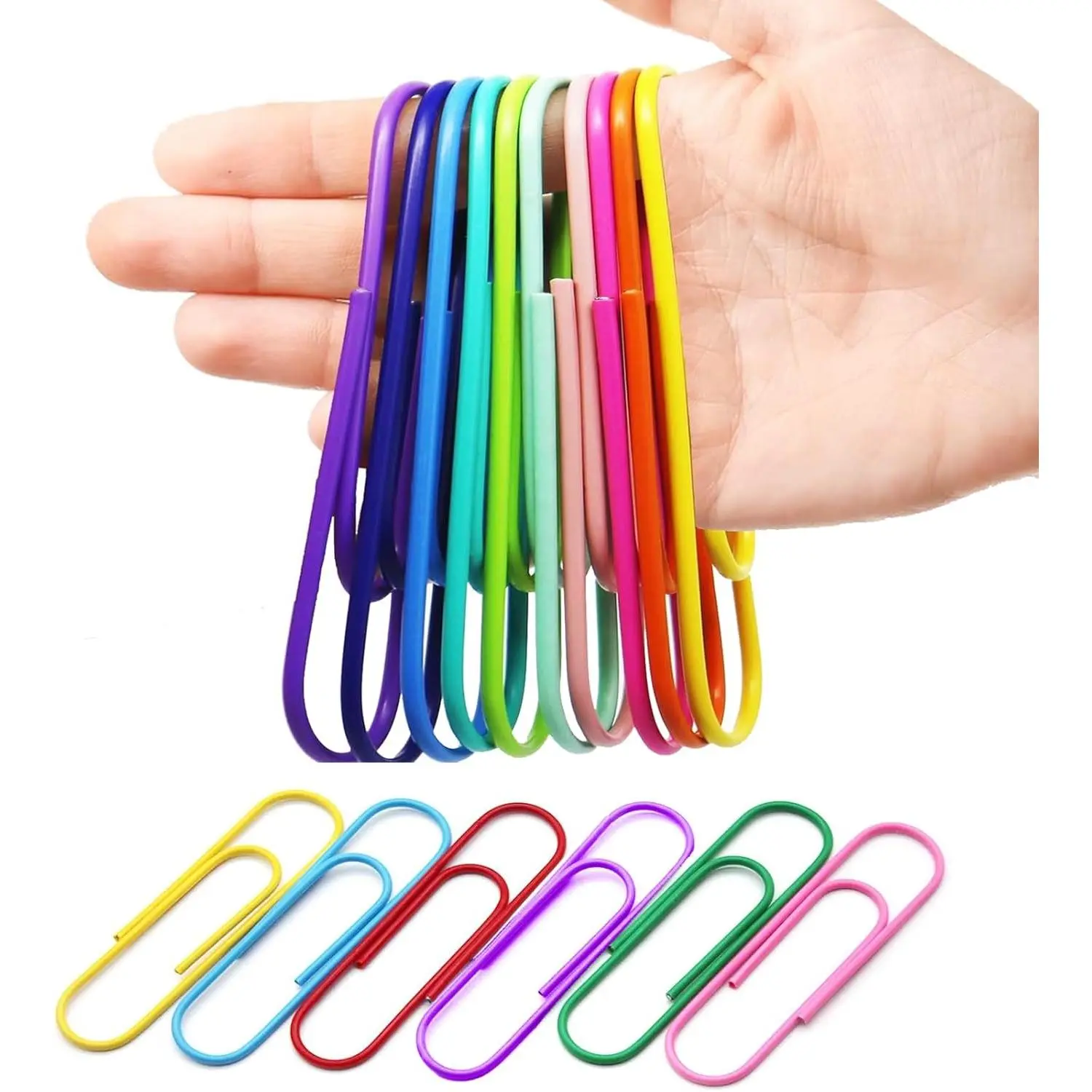 50-Pack 4-Inch Durable Vinyl-Coated Color-Coded Mega Paper Clips, Multiple Colors Binder Clips for Office Document Organizing, School Supplies College & Scrapbook Supplies Office Stationery Accessories