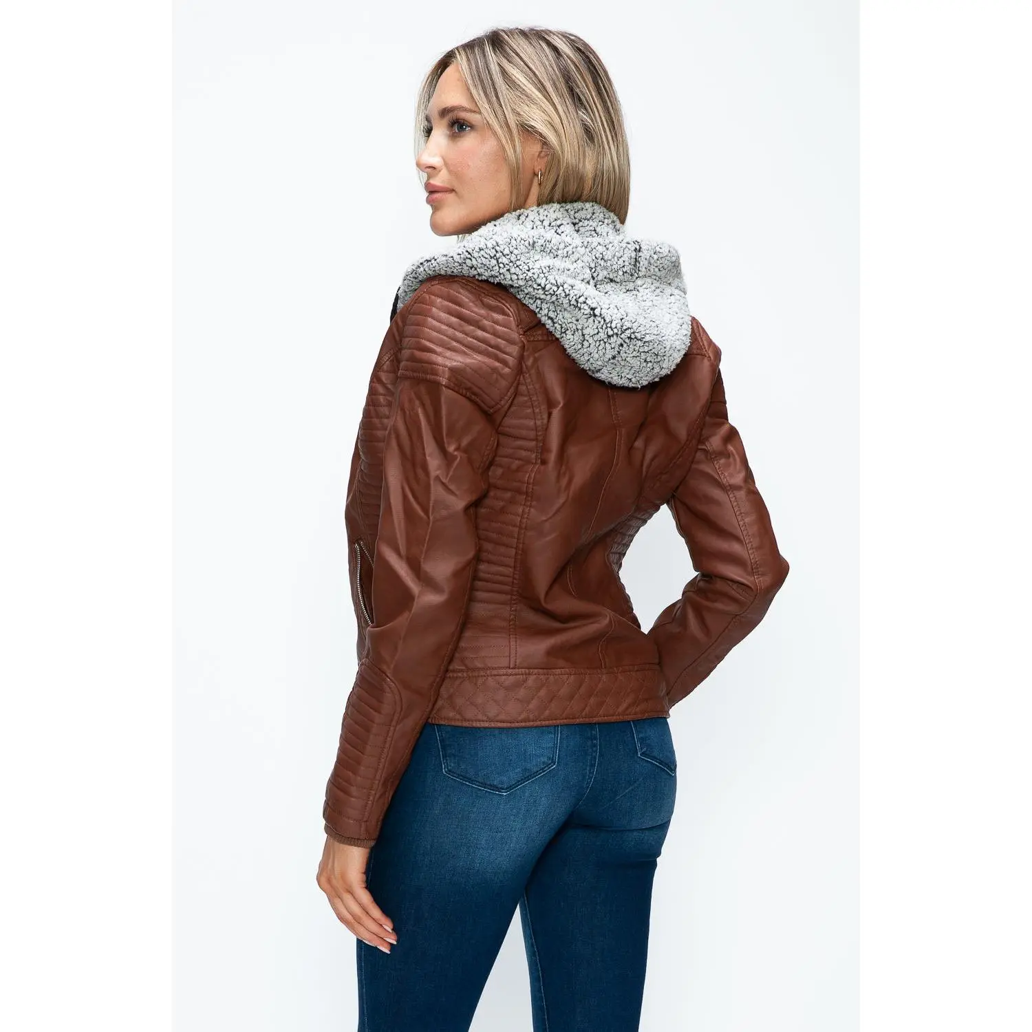 YMI Faux Layered Double-Zipper Jacket with Fuzzy Hood - TikTok Shop