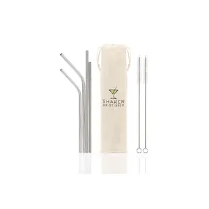 Reusable Straws Set of 12 | Eco-Friendly Stainless Steel Drinking Straws with Cleaning Brush Drinkware